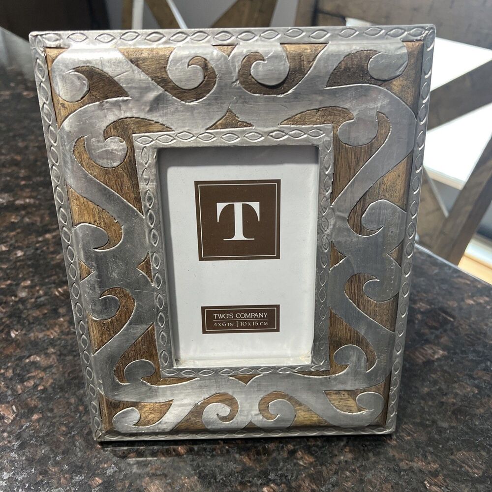 Two's Company | 4x6 | Photo Frame | Wood & Metal Scroll